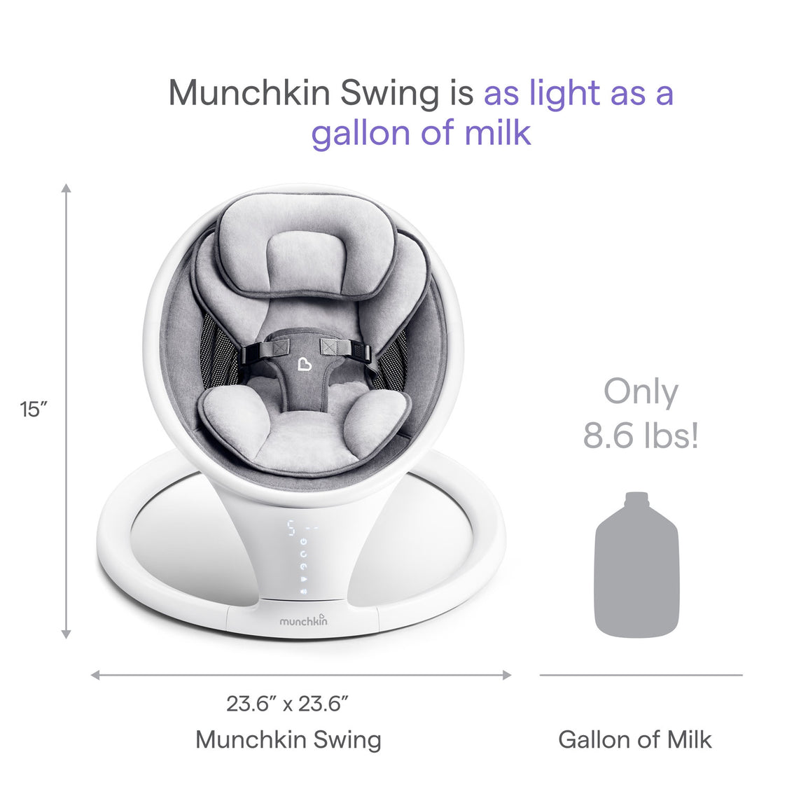 Bluetooth Enabled Lightweight Baby Swing with Natural Sway in 5 Speeds and Remote Control