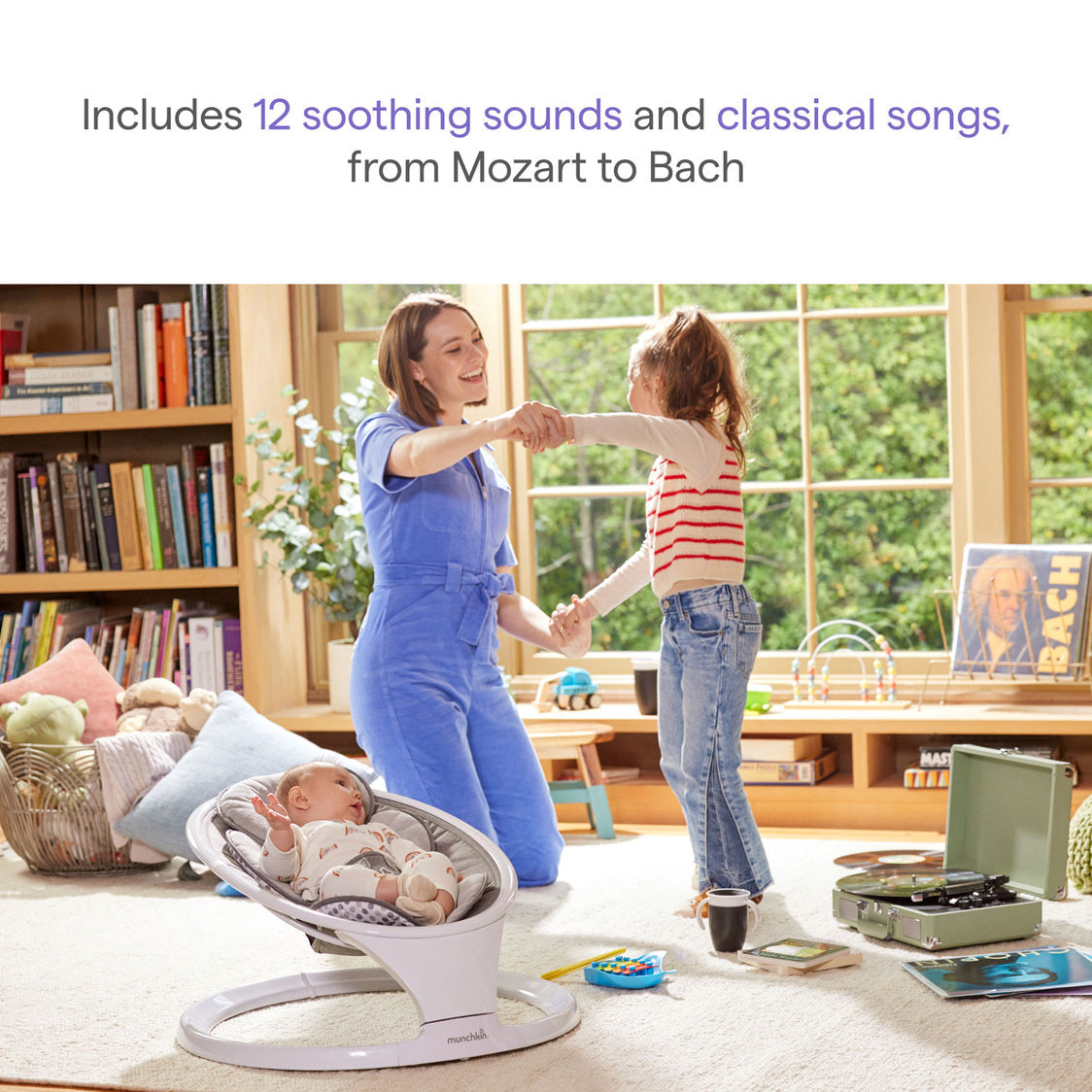 Bluetooth Enabled Lightweight Baby Swing with Natural Sway in 5 Speeds and Remote Control